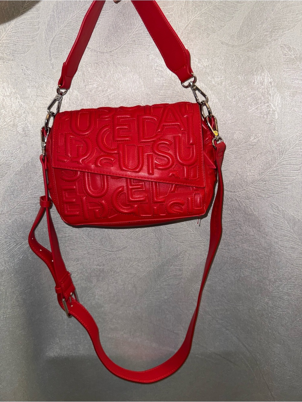 Desigual Red Embossed Leather Crossbody Bag
